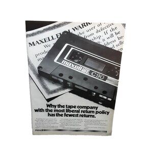 1980 Maxell C90 Cassette Tape Original Print Ad vintage 80s